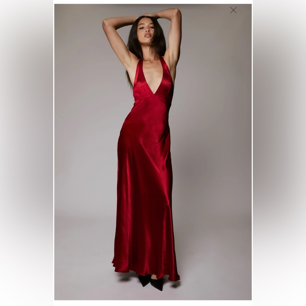 Magdalene Halter Dress In Deep Red